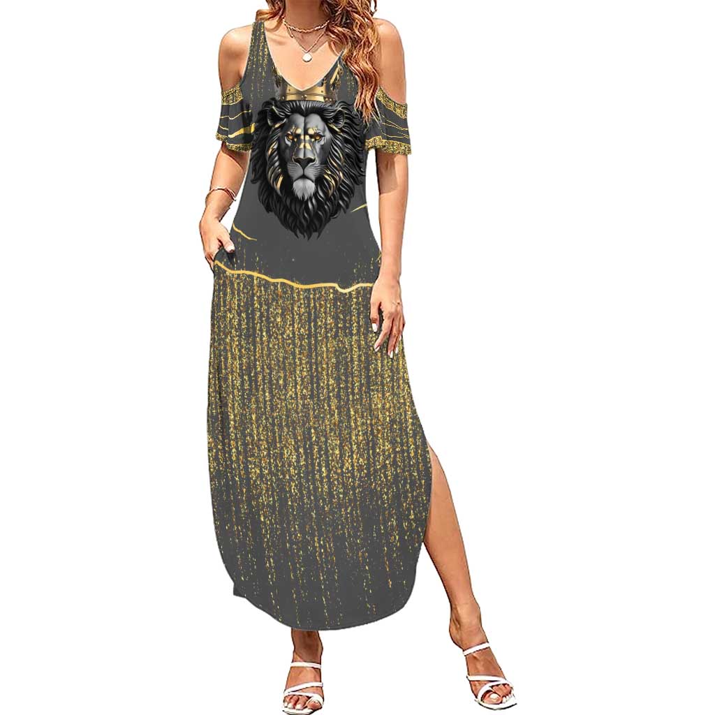 Personalized Black and Gold Lion Summer Maxi Dress King Africa - Wonder Print Shop