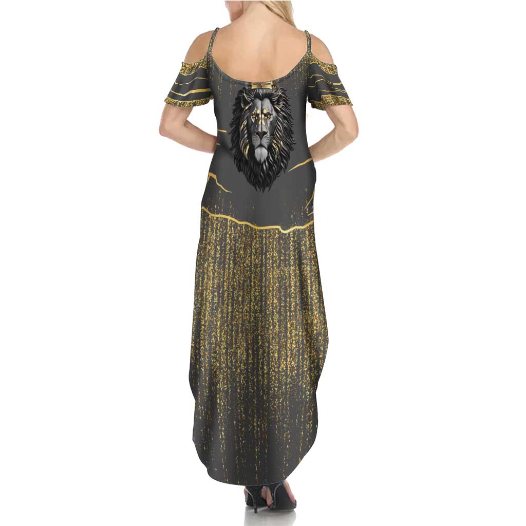 Personalized Black and Gold Lion Summer Maxi Dress King Africa - Wonder Print Shop