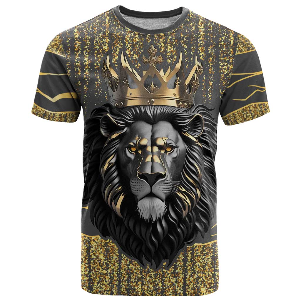 Personalized Black and Gold Lion T Shirt King Africa - Wonder Print Shop
