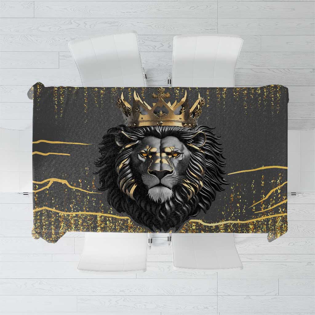 Personalized Black and Gold Lion Tablecloth King Africa - Wonder Print Shop
