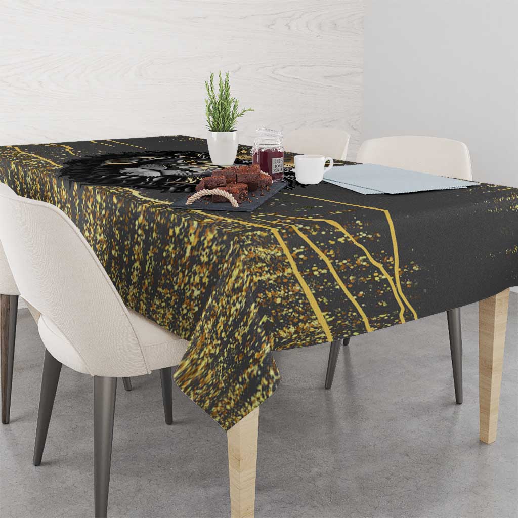 Personalized Black and Gold Lion Tablecloth King Africa - Wonder Print Shop