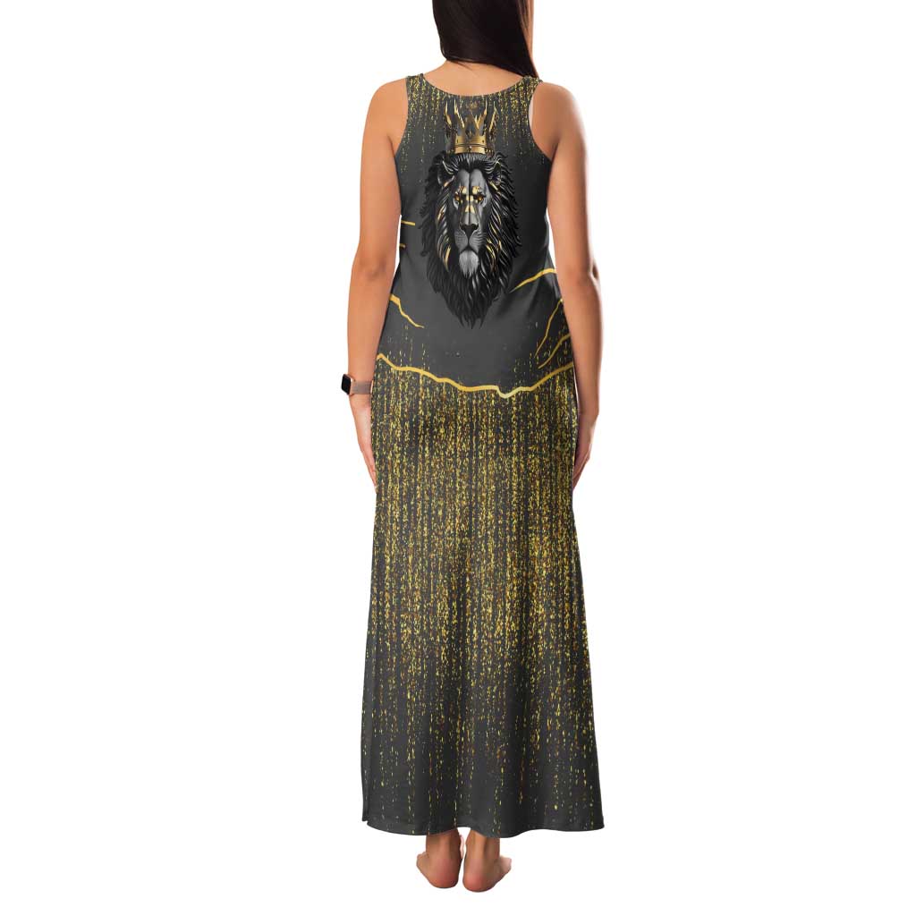 Personalized Black and Gold Lion Tank Maxi Dress King Africa - Wonder Print Shop