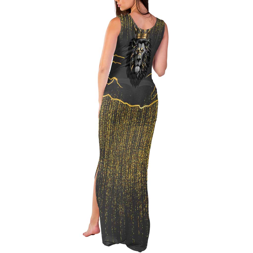 Personalized Black and Gold Lion Tank Maxi Dress King Africa - Wonder Print Shop