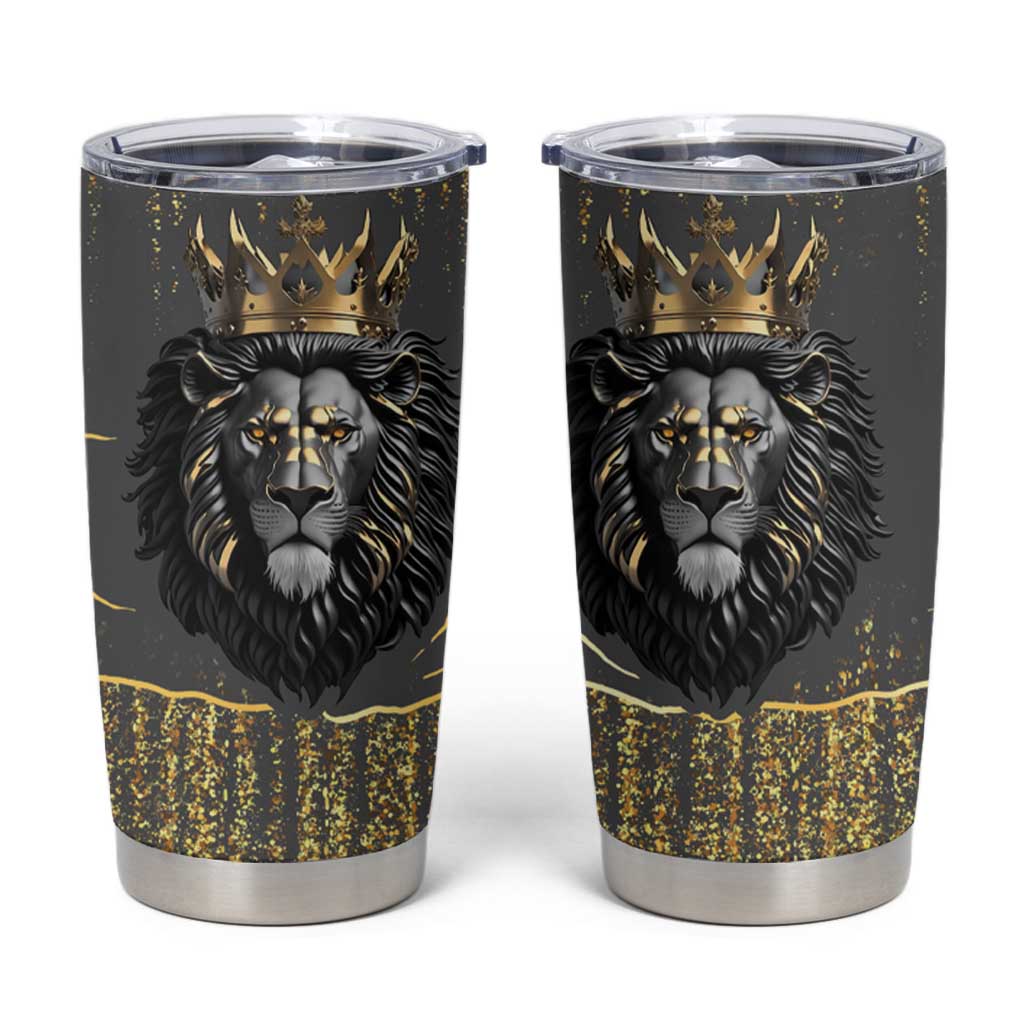 Personalized Black and Gold Lion Tumbler Cup King Africa - Wonder Print Shop