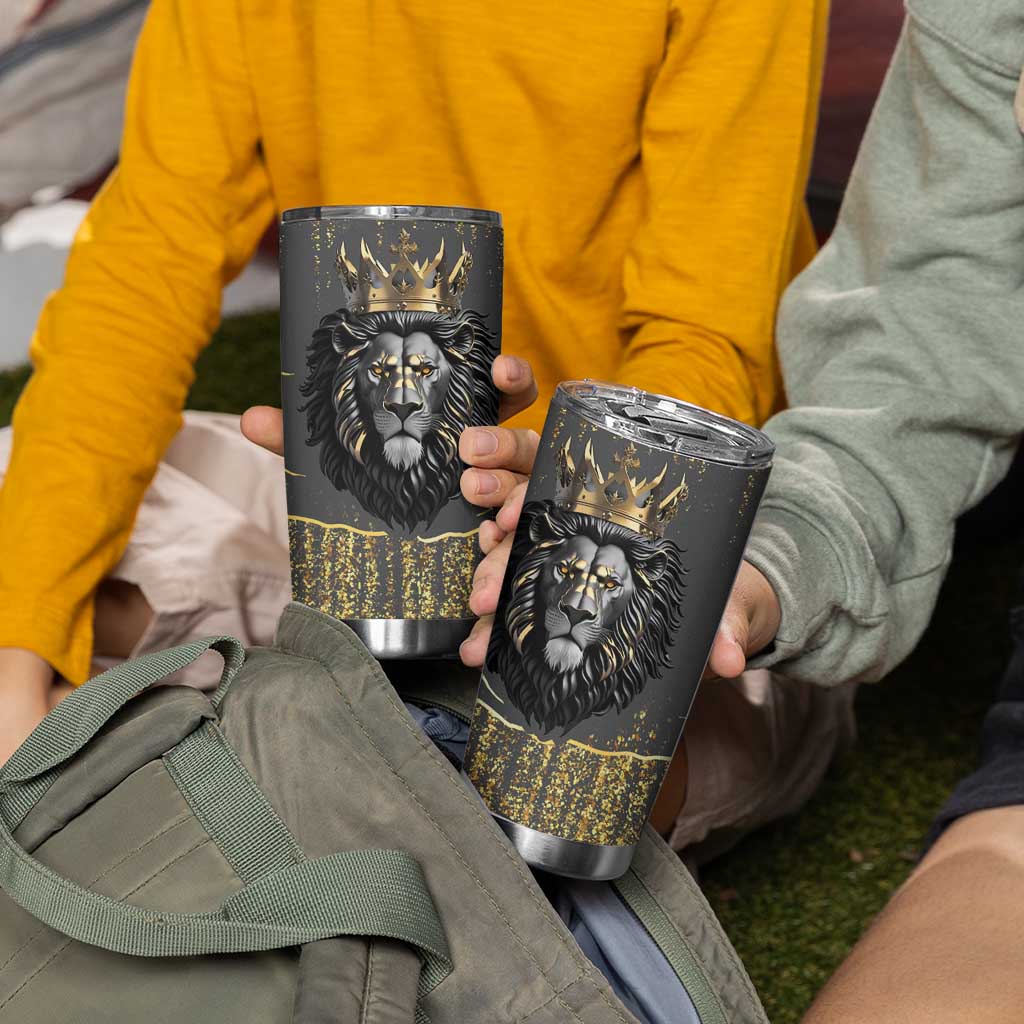 Personalized Black and Gold Lion Tumbler Cup King Africa - Wonder Print Shop