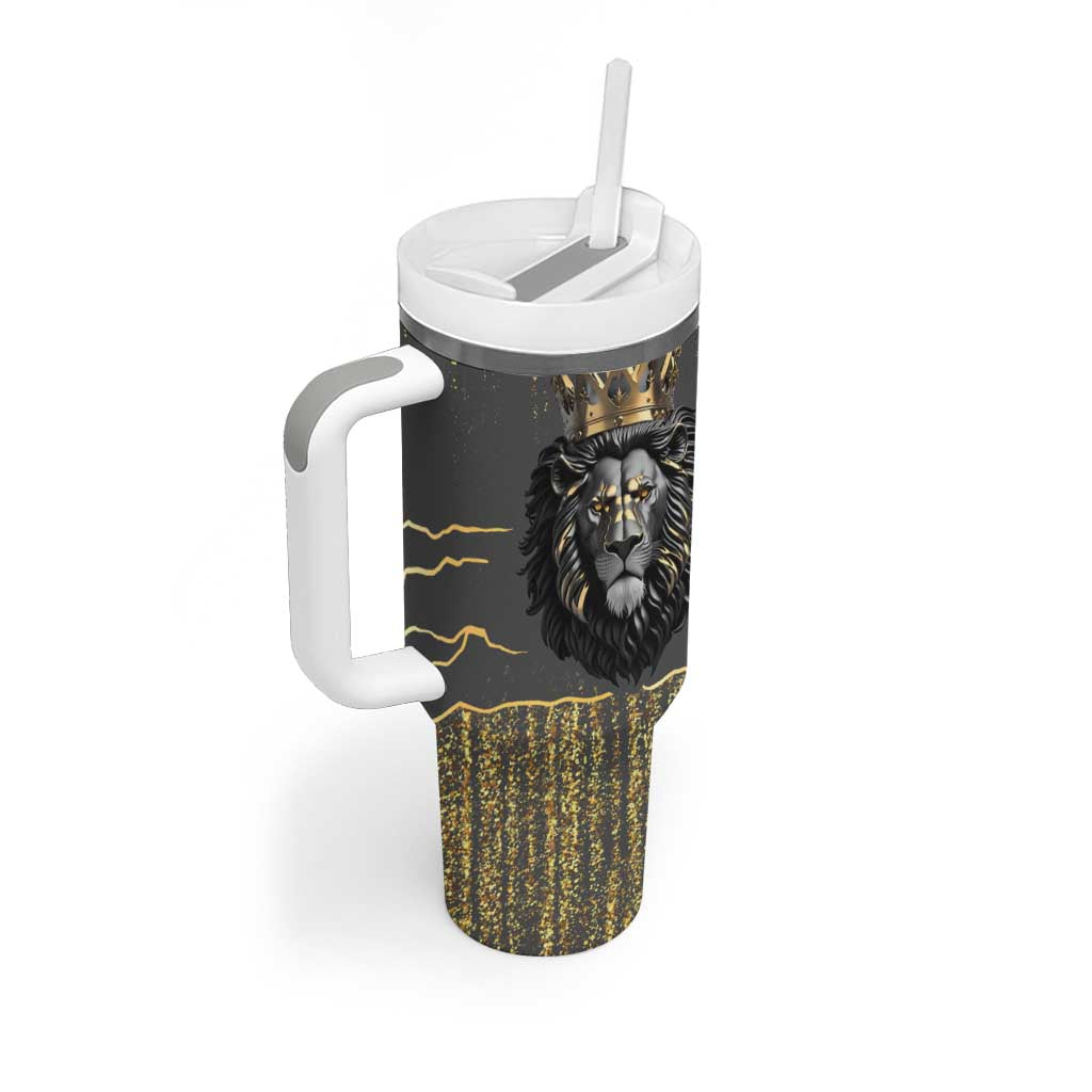 Personalized Black and Gold Lion Tumbler With Handle King Africa - Wonder Print Shop