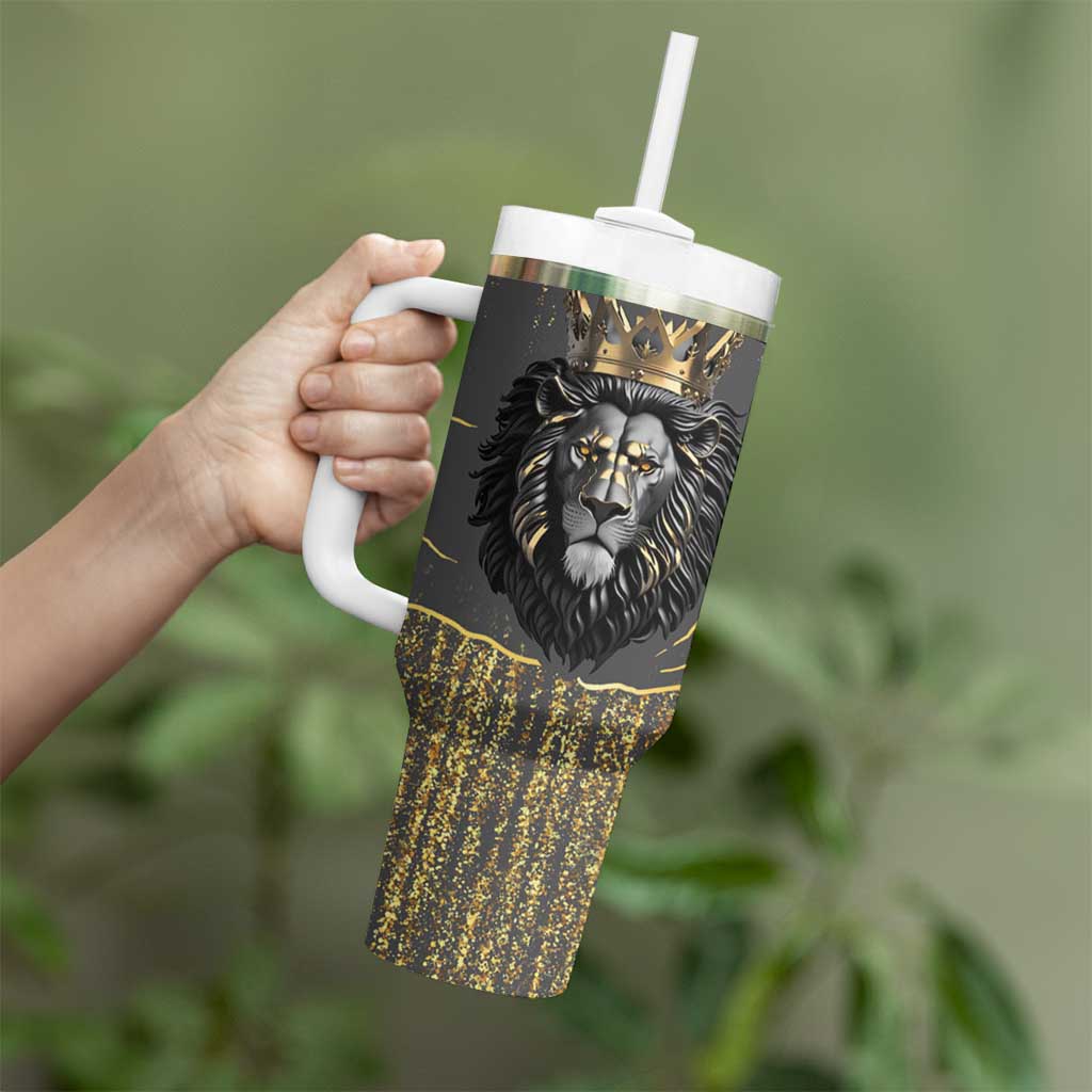 Personalized Black and Gold Lion Tumbler With Handle King Africa - Wonder Print Shop