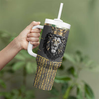 Personalized Black and Gold Lion Tumbler With Handle King Africa - Wonder Print Shop