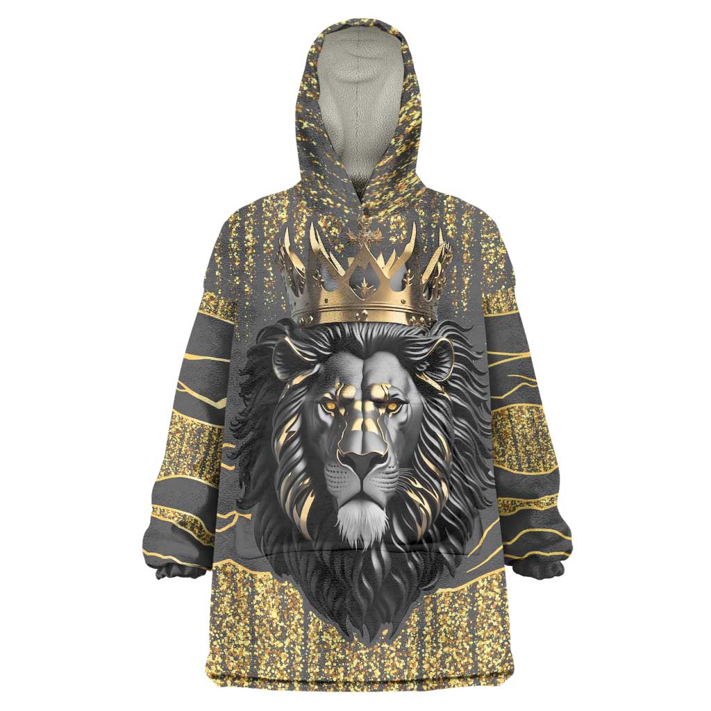 Personalized Black and Gold Lion Wearable Blanket Hoodie King Africa - Wonder Print Shop