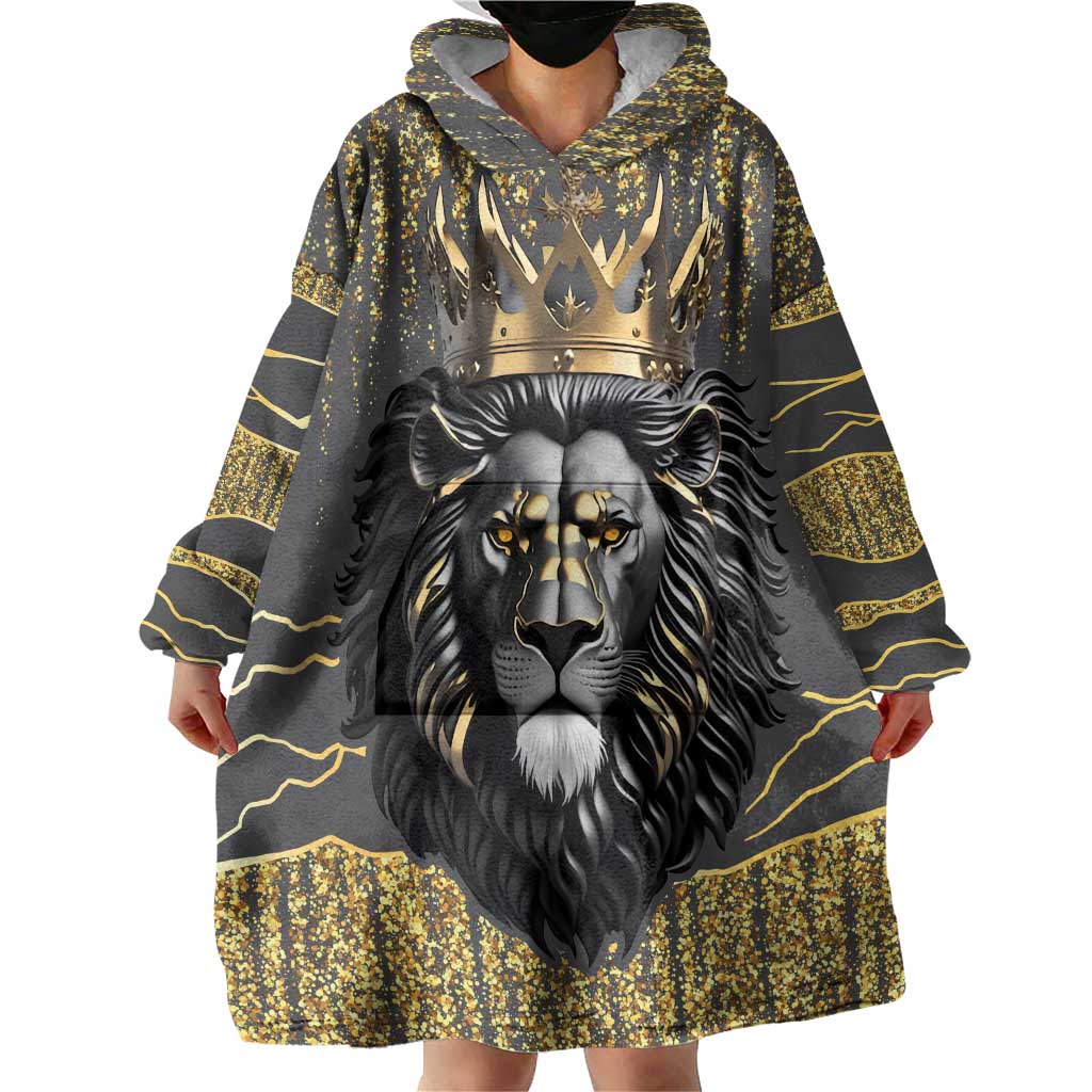 Personalized Black and Gold Lion Wearable Blanket Hoodie King Africa - Wonder Print Shop
