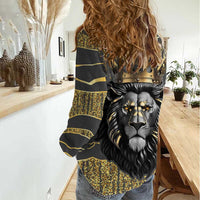 Personalized Black and Gold Lion Women Casual Shirt King Africa - Wonder Print Shop