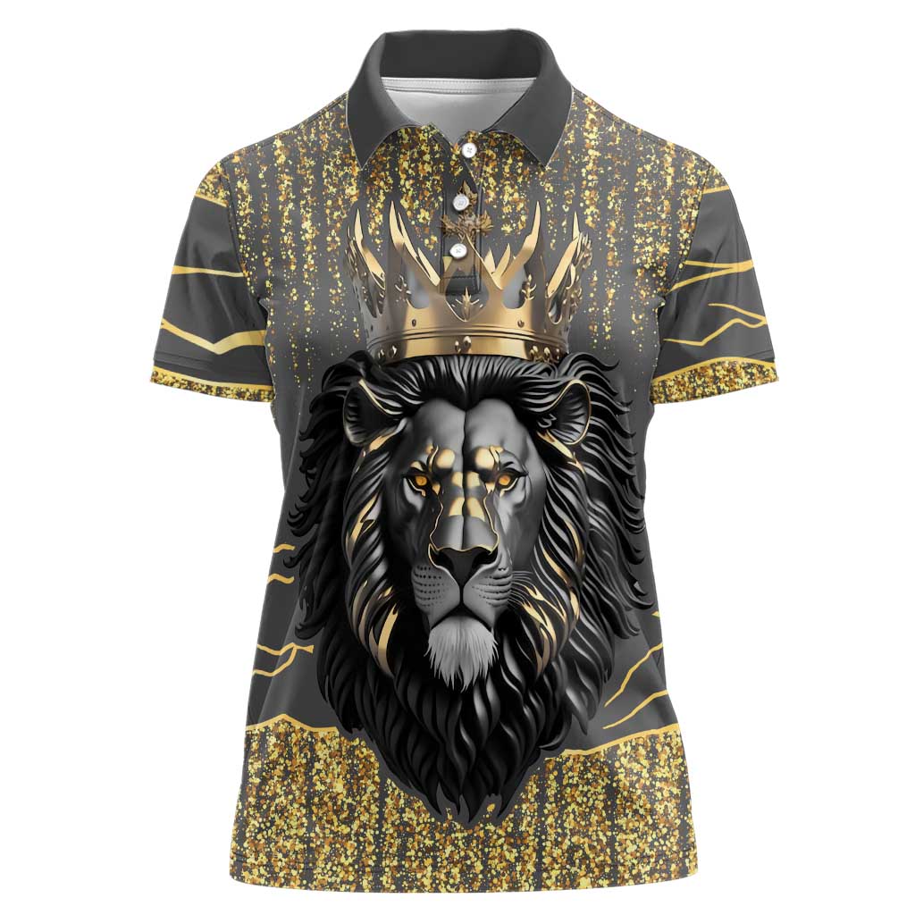 Personalized Black and Gold Lion Women Polo Shirt King Africa - Wonder Print Shop