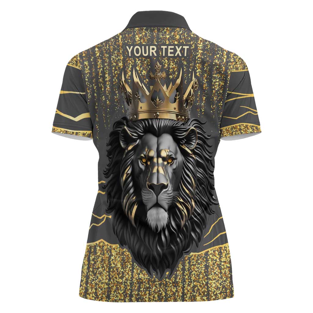 Personalized Black and Gold Lion Women Polo Shirt King Africa - Wonder Print Shop