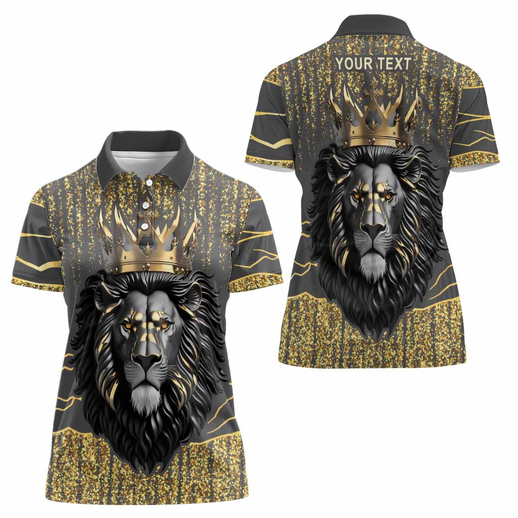 Personalized Black and Gold Lion Women Polo Shirt King Africa - Wonder Print Shop