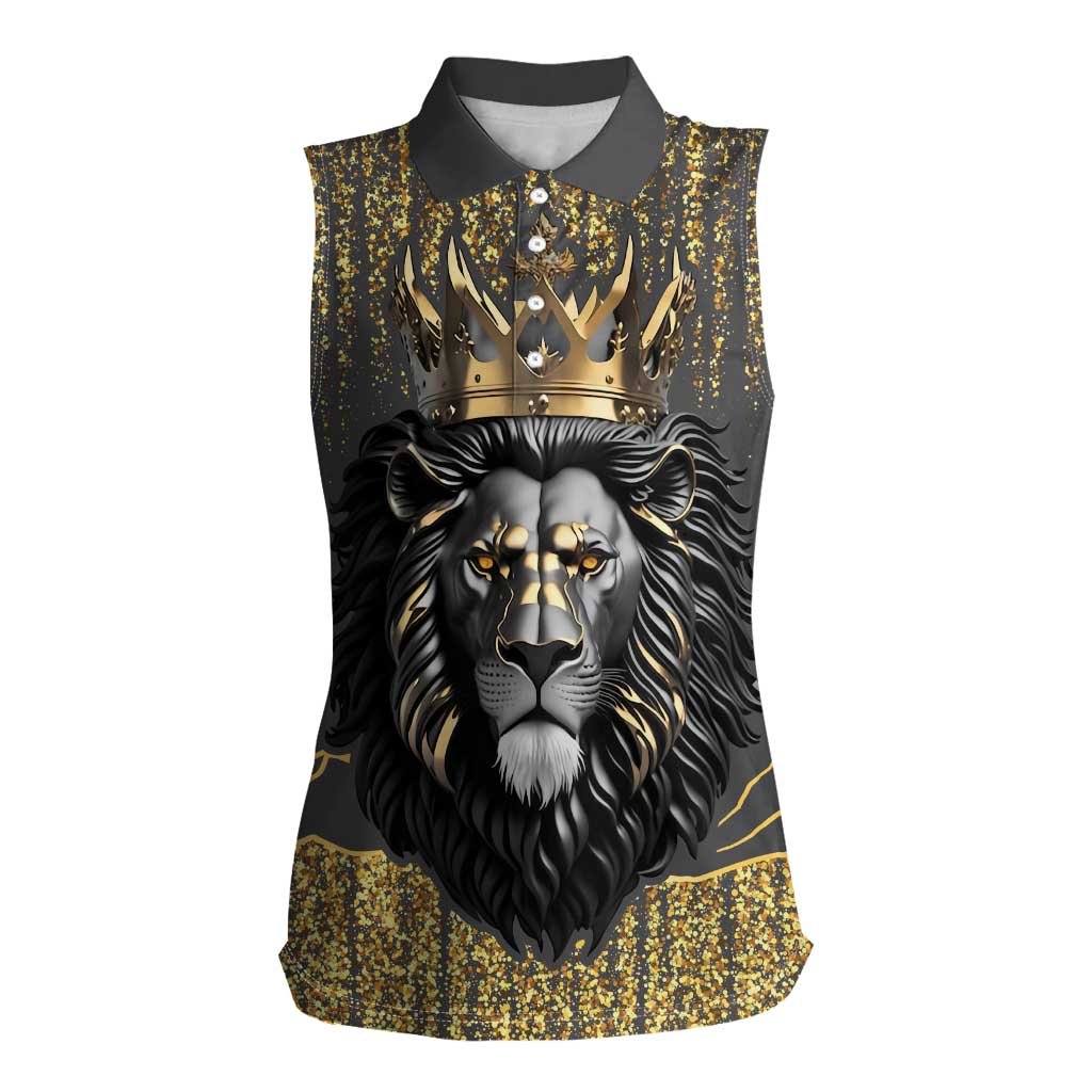 Personalized Black and Gold Lion Women Sleeveless Polo Shirt King Africa - Wonder Print Shop