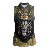 Personalized Black and Gold Lion Women Sleeveless Polo Shirt King Africa - Wonder Print Shop