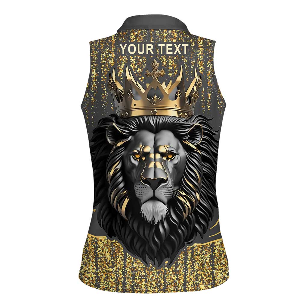 Personalized Black and Gold Lion Women Sleeveless Polo Shirt King Africa - Wonder Print Shop