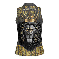 Personalized Black and Gold Lion Women Sleeveless Polo Shirt King Africa - Wonder Print Shop