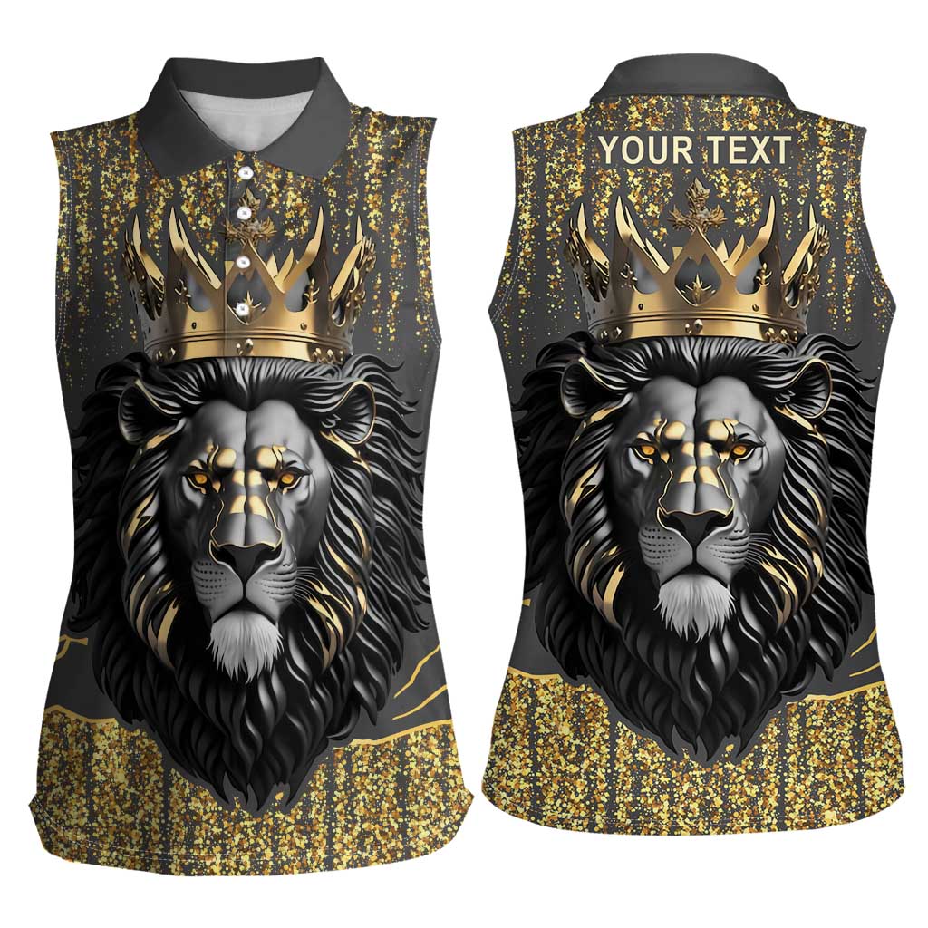 Personalized Black and Gold Lion Women Sleeveless Polo Shirt King Africa - Wonder Print Shop
