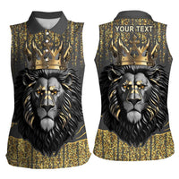 Personalized Black and Gold Lion Women Sleeveless Polo Shirt King Africa - Wonder Print Shop