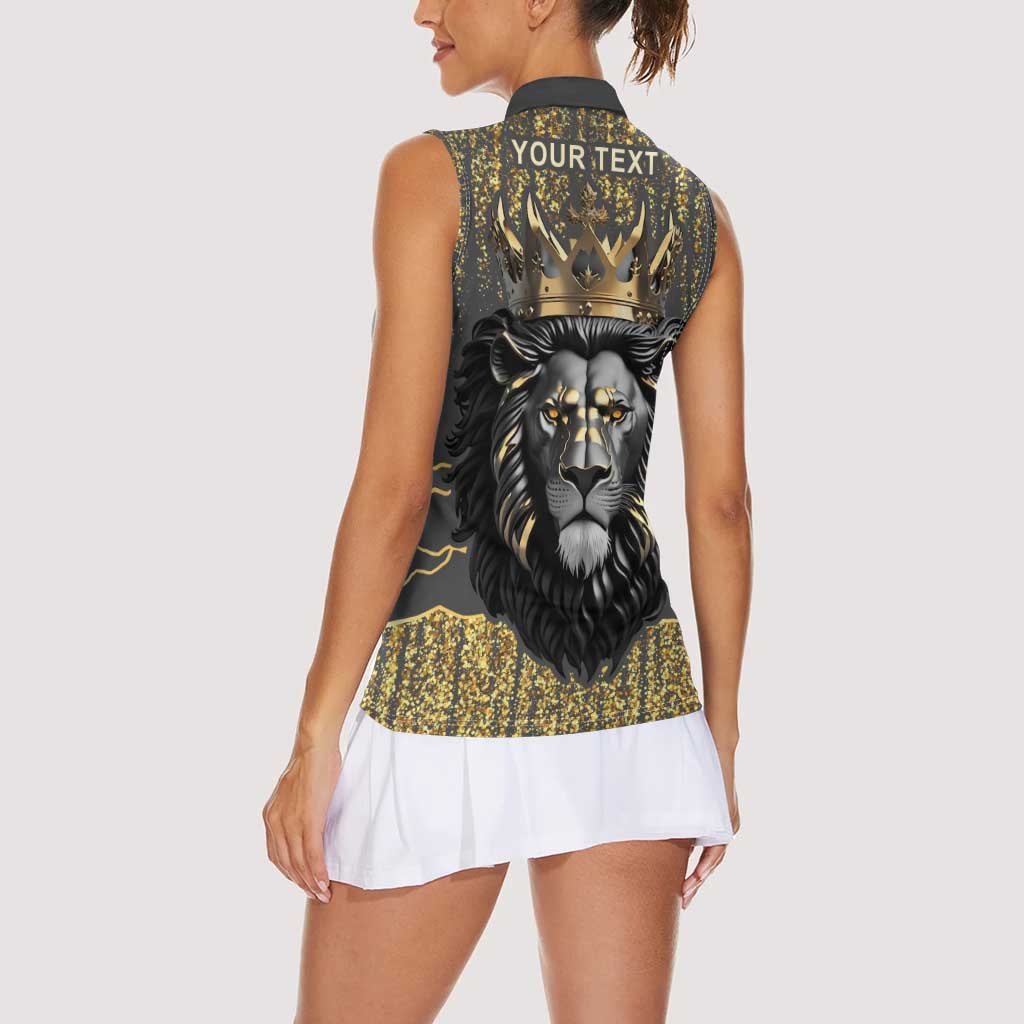 Personalized Black and Gold Lion Women Sleeveless Polo Shirt King Africa - Wonder Print Shop