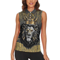 Personalized Black and Gold Lion Women Sleeveless Polo Shirt King Africa - Wonder Print Shop
