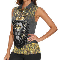Personalized Black and Gold Lion Women Sleeveless Polo Shirt King Africa - Wonder Print Shop