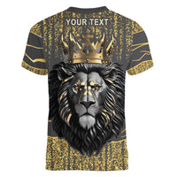 Personalized Black and Gold Lion Women V-Neck T-Shirt King Africa - Wonder Print Shop