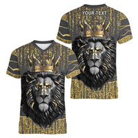 Personalized Black and Gold Lion Women V-Neck T-Shirt King Africa - Wonder Print Shop