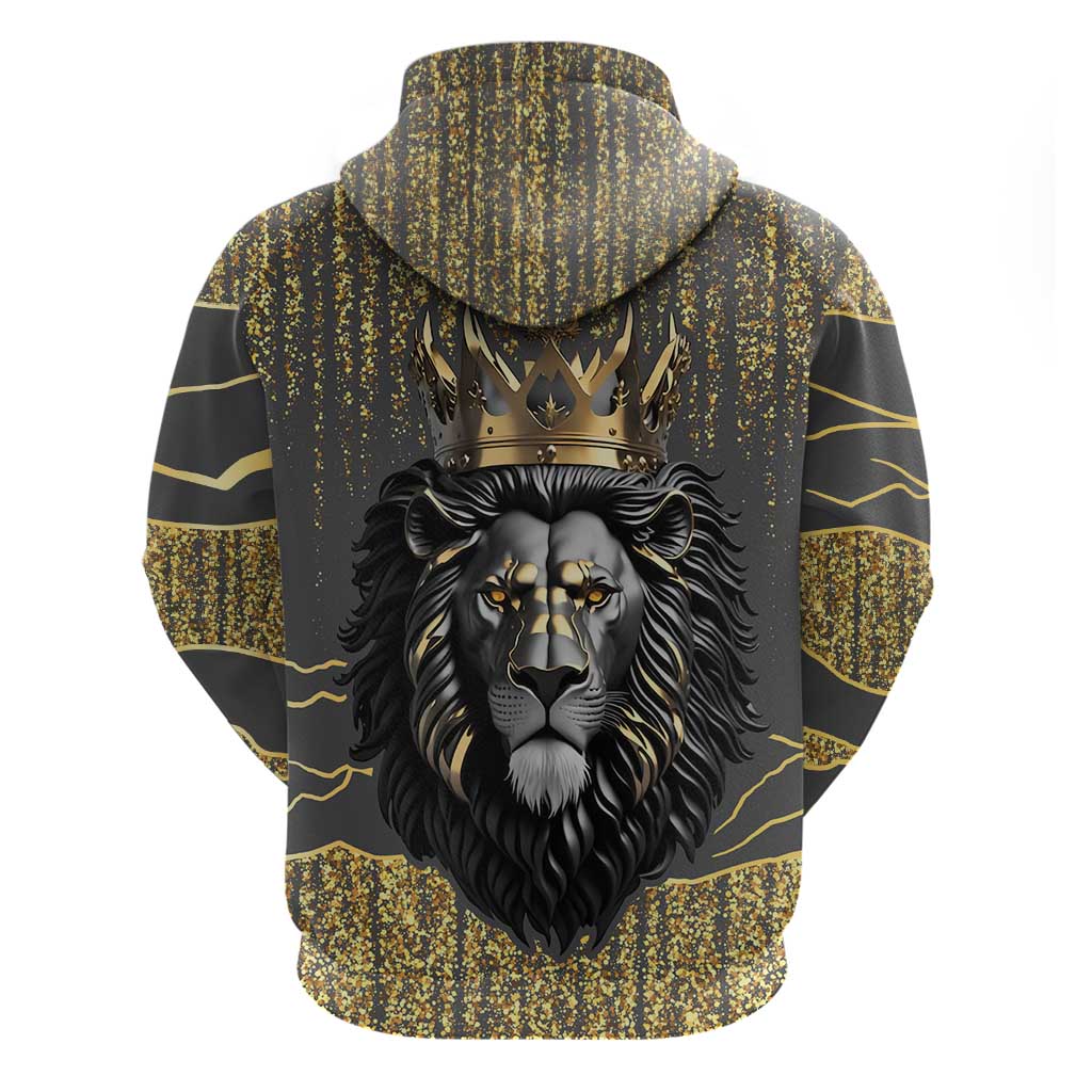 Personalized Black and Gold Lion Zip Hoodie King Africa - Wonder Print Shop