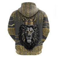 Personalized Black and Gold Lion Zip Hoodie King Africa - Wonder Print Shop