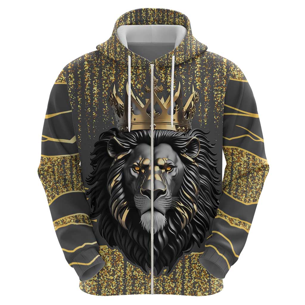 Personalized Black and Gold Lion Zip Hoodie King Africa - Wonder Print Shop