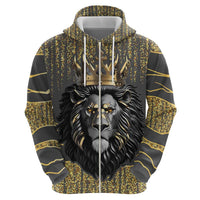 Personalized Black and Gold Lion Zip Hoodie King Africa - Wonder Print Shop