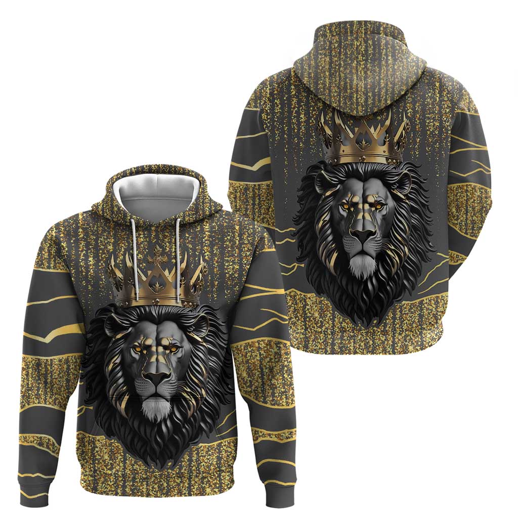 Personalized Black and Gold Lion Zip Hoodie King Africa - Wonder Print Shop