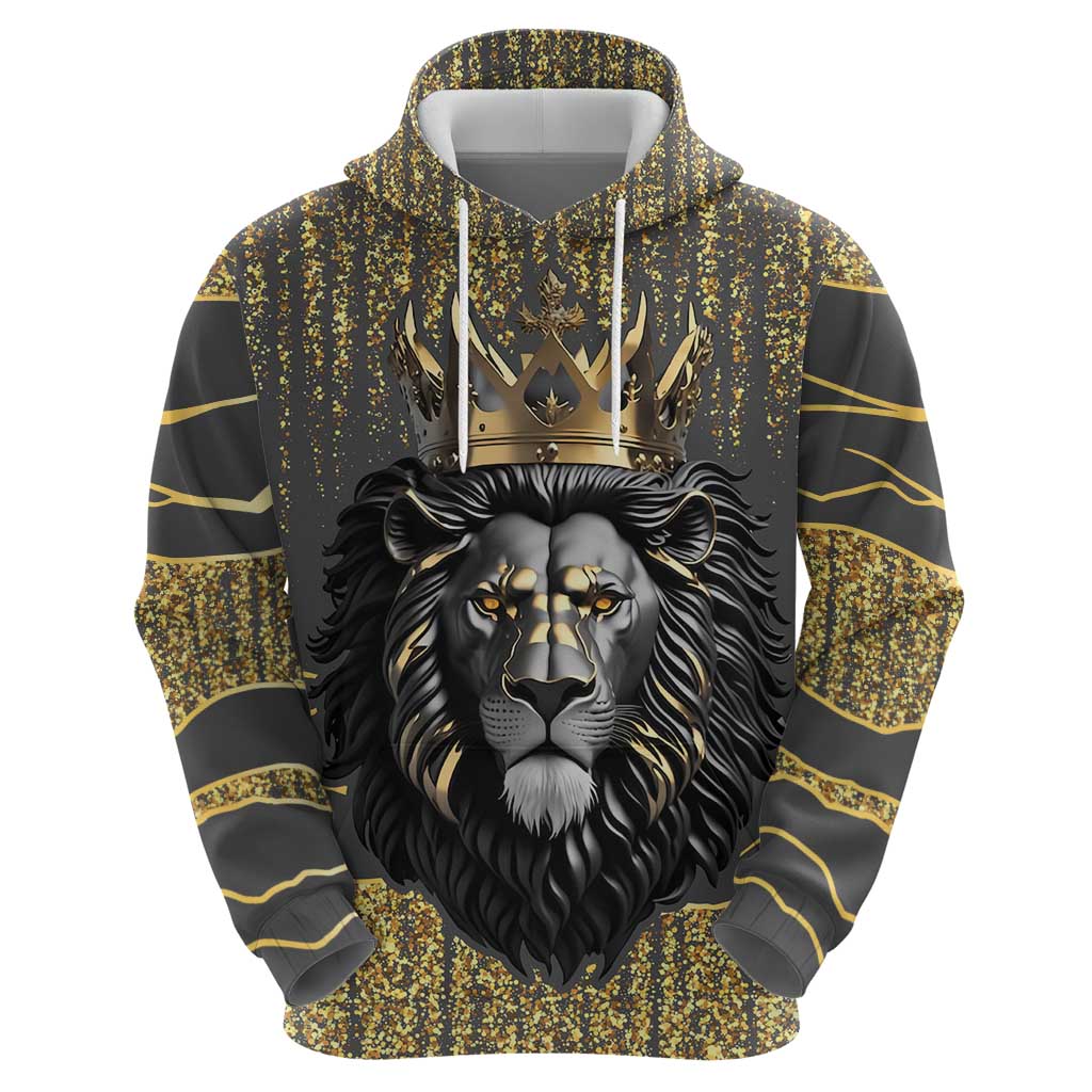 Personalized Black and Gold Lion Zip Hoodie King Africa - Wonder Print Shop