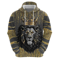 Personalized Black and Gold Lion Zip Hoodie King Africa - Wonder Print Shop