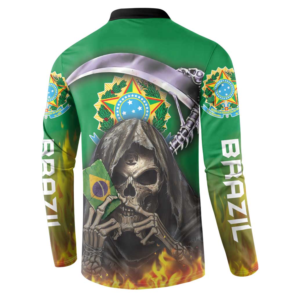 Brazil Hoodie Button Sweatshirt Brazil Reaper Skull Fire - Wonder Print Shop