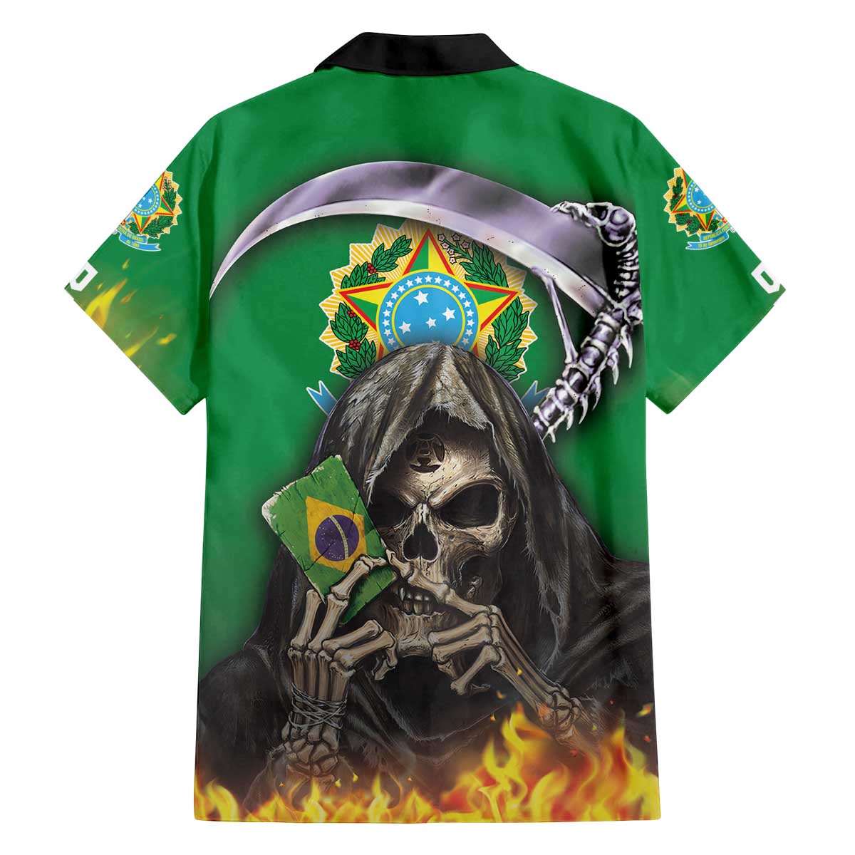 Brazil Hoodie Family Matching Off The Shoulder Long Sleeve Dress and Hawaiian Shirt Brazil Reaper Skull Fire - Wonder Print Shop