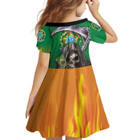 Brazil Hoodie Family Matching Off Shoulder Short Dress and Hawaiian Shirt Brazil Reaper Skull Fire - Wonder Print Shop