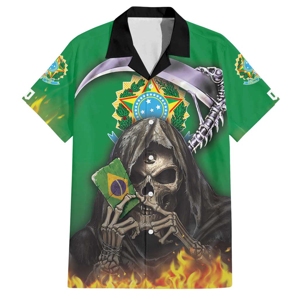 Brazil Hoodie Family Matching Tank Maxi Dress and Hawaiian Shirt Brazil Reaper Skull Fire - Wonder Print Shop