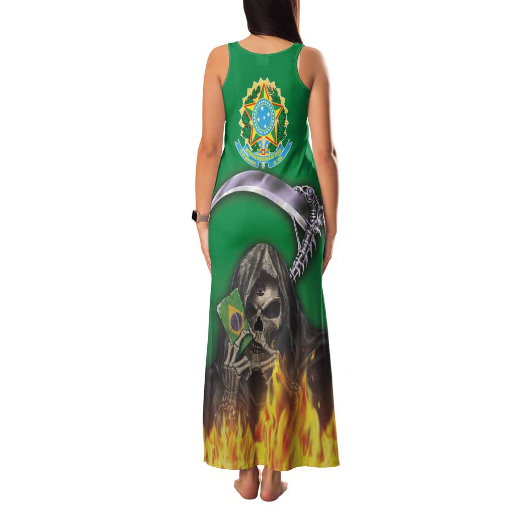 Brazil Hoodie Family Matching Tank Maxi Dress and Hawaiian Shirt Brazil Reaper Skull Fire - Wonder Print Shop