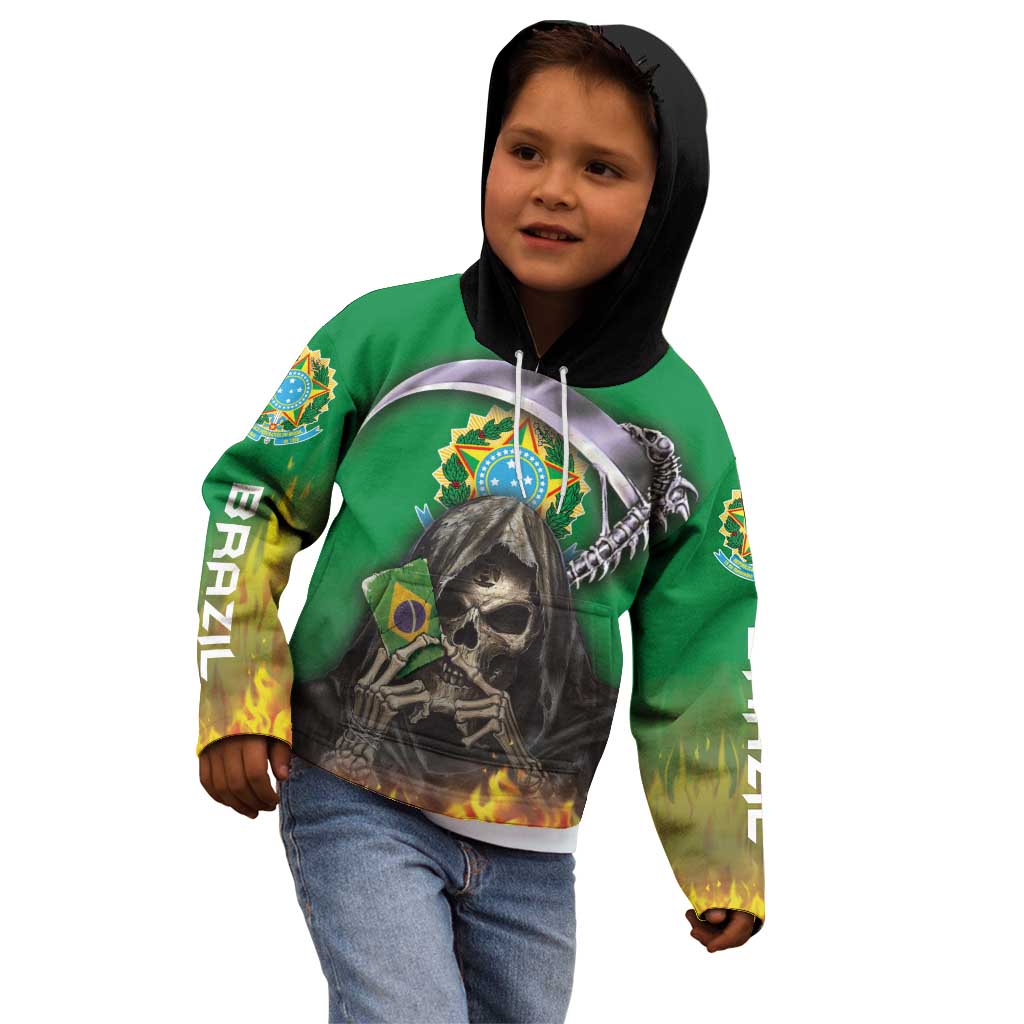Brazil Hoodie Kid Hoodie Brazil Reaper Skull Fire - Wonder Print Shop
