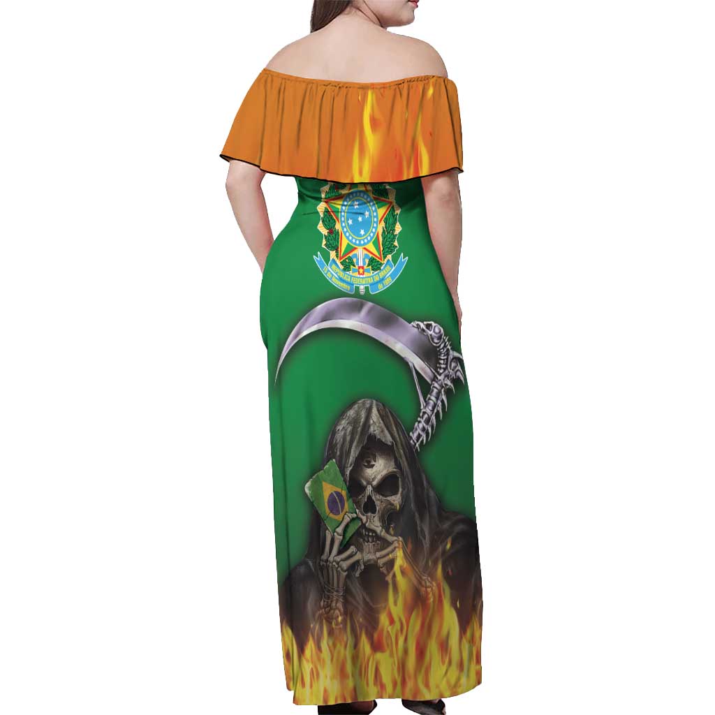 Brazil Hoodie Off Shoulder Maxi Dress Brazil Reaper Skull Fire - Wonder Print Shop