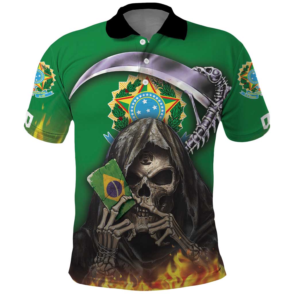 Brazil Hoodie Polo Shirt Brazil Reaper Skull Fire - Wonder Print Shop