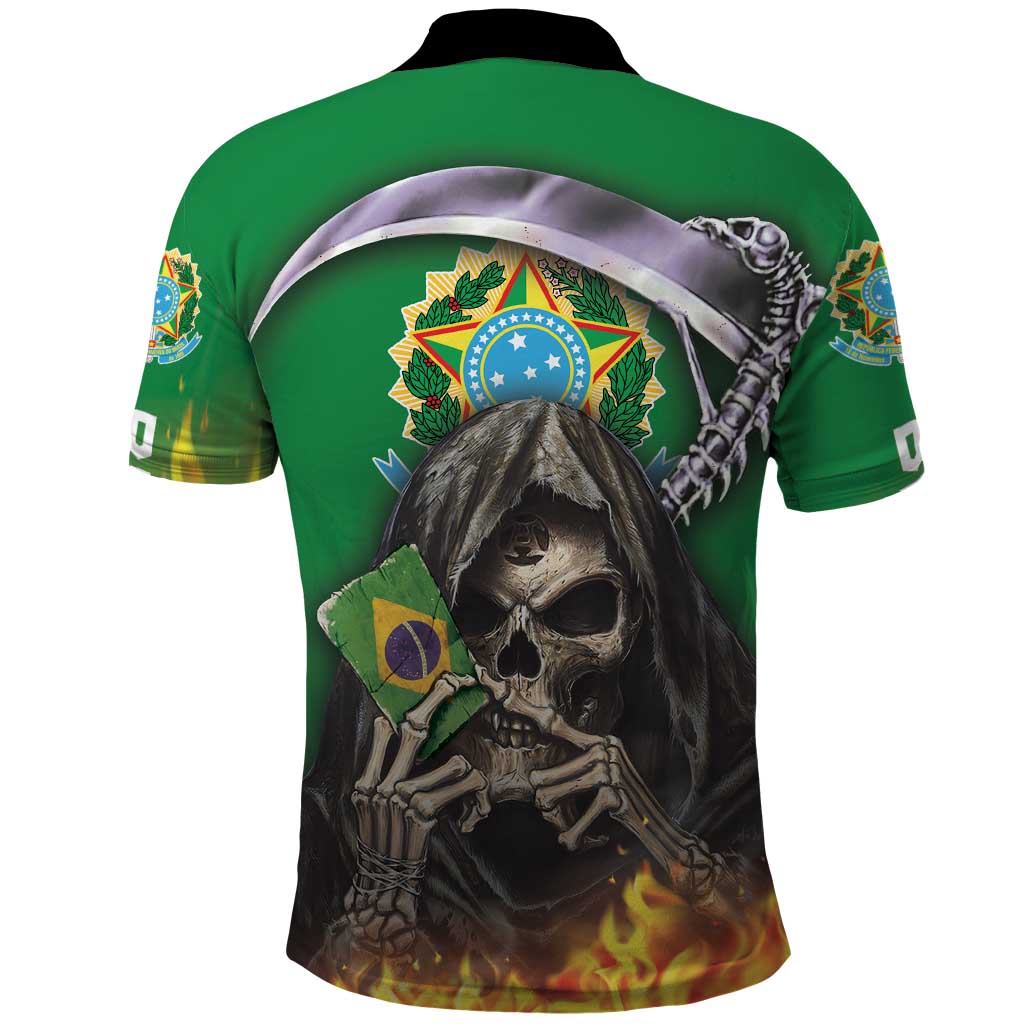 Brazil Hoodie Polo Shirt Brazil Reaper Skull Fire - Wonder Print Shop