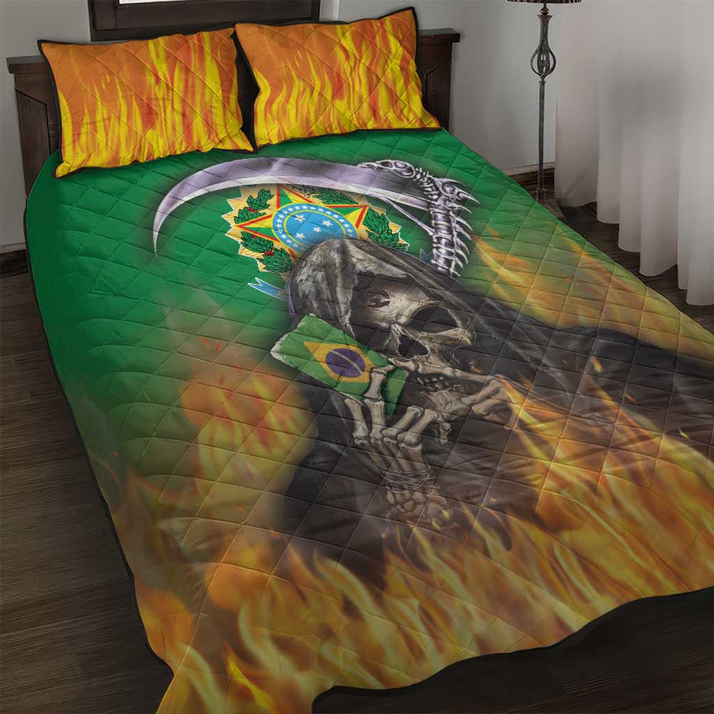 Brazil Hoodie Quilt Bed Set Brazil Reaper Skull Fire - Wonder Print Shop