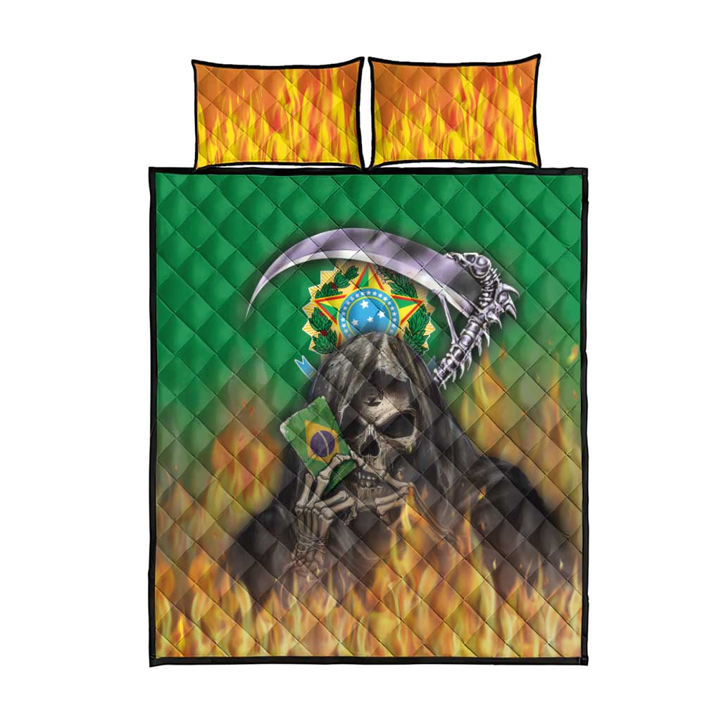 Brazil Hoodie Quilt Bed Set Brazil Reaper Skull Fire - Wonder Print Shop