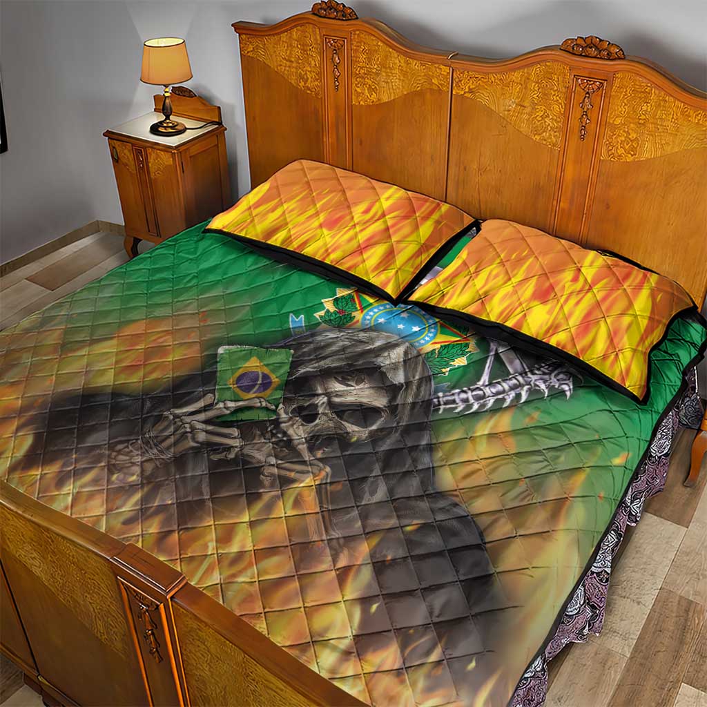 Brazil Hoodie Quilt Bed Set Brazil Reaper Skull Fire - Wonder Print Shop