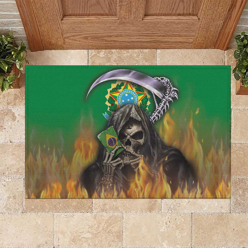 Brazil Hoodie Rubber Doormat Brazil Reaper Skull Fire - Wonder Print Shop