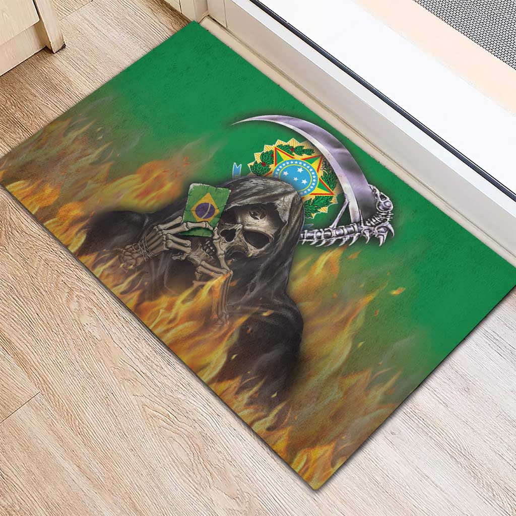 Brazil Hoodie Rubber Doormat Brazil Reaper Skull Fire - Wonder Print Shop